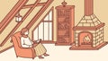 Reading by the Fireplace in a Warm, Rustic Attic Study, vector design Generative AI Royalty Free Stock Photo