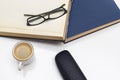 Reading glasses on books and given its case Royalty Free Stock Photo