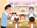 Reading the haggadah, jewish family at feast of passover vector