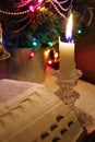 Christmas Time Bible Reading By Candlelight Royalty Free Stock Photo