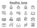 Reading icons set in thin line style