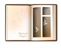 Reading and imagination concept, when you read the book you imagine, vintage empty book page looks like window whith