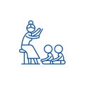 Reading in kindergarten line icon concept. Reading in kindergarten flat vector symbol, sign, outline illustration.