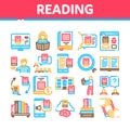 Reading Library Book Collection Icons Set Vector Royalty Free Stock Photo