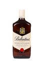 READING MOLDOVA APRIL 7, 2016. Ballantines whisky isolated on white background. Ballantines is blended scotch whisky produced prod