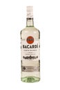 READING MOLDOVA APRIL 7, 2016. bottle of Bacardi rum with a empty glass of ice. Royalty Free Stock Photo