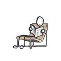 Reading news. Man holding newspaper. Read magazine or journal relax on chair. Hand drawn. Stickman cartoon. Doodle sketch, Vector