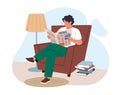 Reading newspapers. Young man is sitting in armchair and reading latest press, guy looks through daily news column Royalty Free Stock Photo