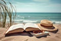 Reading by the Ocean: Concept for Relaxing Summer Day Education, Seaside Vacation Leisure, and Beachfront Travel Literature.
