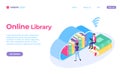 Reading online service isometric, library landing page Royalty Free Stock Photo