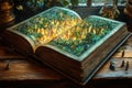 Reading open book: gateway to boundless adventures, mental visualization sparks creativity, allowing imagination build Royalty Free Stock Photo