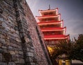 The Reading Pagoda shot from below featuring a massive stone wall at its base Royalty Free Stock Photo