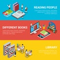 Reading people different book library 3d flat isom