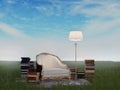 Reading place in the field Royalty Free Stock Photo
