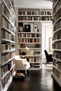 Reading place with wooden floor,bookshelves, white wall Royalty Free Stock Photo