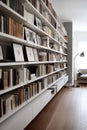 Reading place with wooden floor,bookshelves, white wall Royalty Free Stock Photo