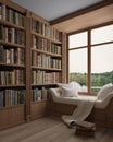 Reading room in old library or house.Big window and soft seat. Royalty Free Stock Photo