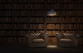 Reading room in old library or house.Vintage style leather armchairs with ceiling lamp.Night scene room. Royalty Free Stock Photo