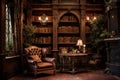 Reading room in old library interior Royalty Free Stock Photo