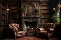 Reading room in old library interior Royalty Free Stock Photo