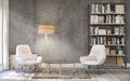 Reading room, old wall, wooden floor, books