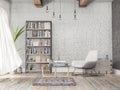 Reading room, old wall, wooden floor, books Royalty Free Stock Photo