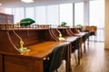 Reading room, rows of table in university library