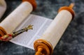 Reading a Torah scroll during a bar mitzvah ceremony . Royalty Free Stock Photo