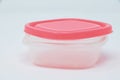 Pink lidded tupperware box