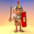 Ready for battle Roman centurion soldier with shield and sword drawn, 3d illustration Royalty Free Stock Photo