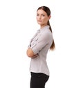 Ready for business. an attractive young woman standing with her arms folded isolated on white. Royalty Free Stock Photo