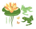 The set of stickers on the theme of pond, water lily, frogs, butterflies.