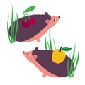 Vector illustration with two hedgehogs and summer fruits Royalty Free Stock Photo