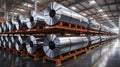 Ready for Dispatch. Galvanized Steel Rolls in Warehouse Setting. Generative AI Royalty Free Stock Photo