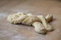 almost ready easter braid on a wooden worktop