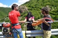 Ready for a 230 feet high bungee jump Royalty Free Stock Photo