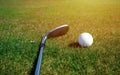 Ready for golf in the first short. Golf clubs and golf Royalty Free Stock Photo