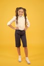 Ready for lesson. School fashion. International childrens day concept. Modern schoolgirl. Schoolgirl happy smiling pupil Royalty Free Stock Photo