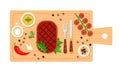 Beefsteak with cutlery on a board vector flat isolated