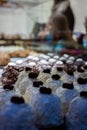 Ready-made cakes in the pastry shop window. The cakes .Le Merveilleux , L`Impensable and L`Incroyable. Famous, divinely deliciou