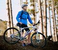 So ready for this. a male cyclist out for a ride on his mountain bike. Royalty Free Stock Photo