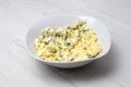 ready salad of cooked chicken eggs green onions and mayonnaise Royalty Free Stock Photo