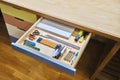 Ready for school. Neat drawer with assorted stationery for school