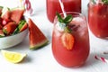 Ready serve atermelon strawberry lemonade cocktail with mint Royalty Free Stock Photo