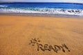 Ready sign on the beach