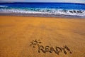 Ready sign on the beach