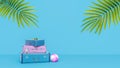 Ready for summer vacation, travel background with palm tree and suitcases, 3D Render Royalty Free Stock Photo