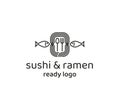 Ready sushi and ramen bar minimalistic logo. Black and white