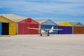 Cessna in Namibia in front of colorful hangars. Airplane, plane ready for take-off Royalty Free Stock Photo