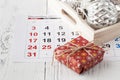 Ready to coming christmas. Calendar with marked date of christmas day Royalty Free Stock Photo